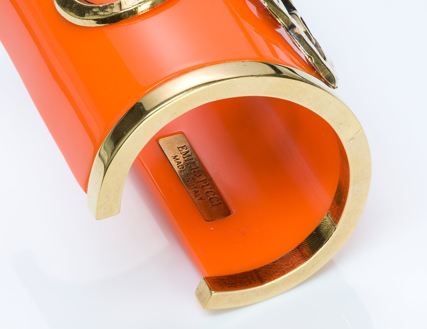 Emilio Pucci Orange Resin Baroque Style Cuff Bracelet