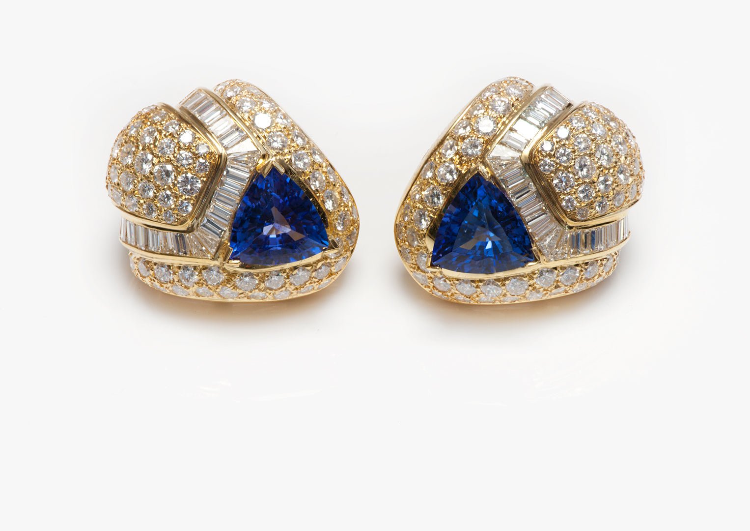 Emis Beros Tanzanite 18K Yellow Gold Diamond Earrings - DSF Antique Jewelry