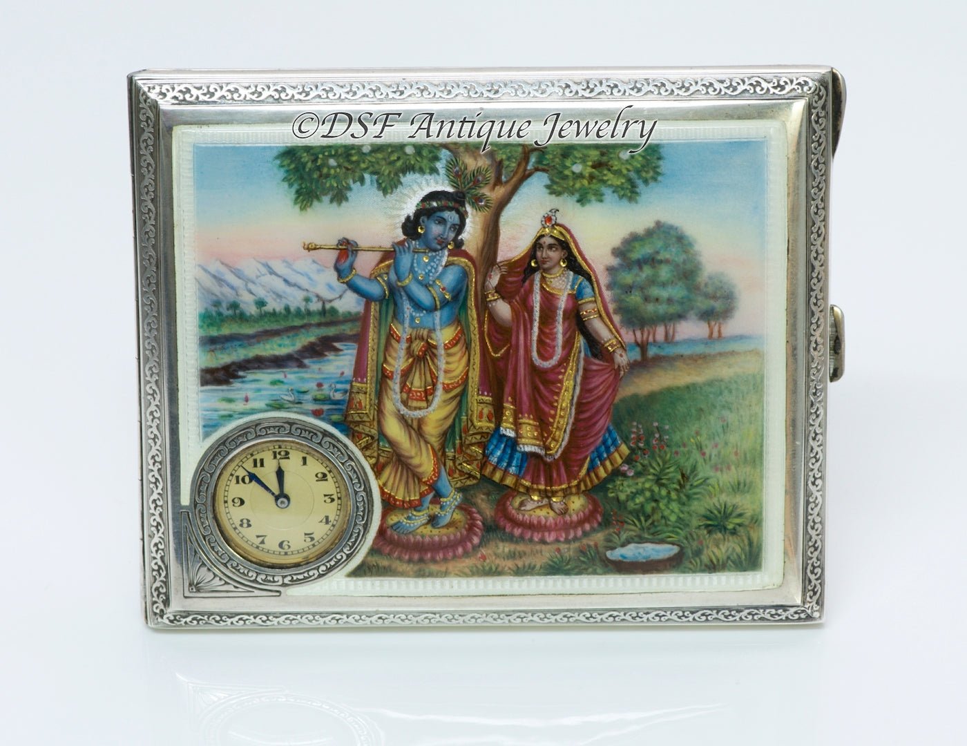 Enamel & Silver Clock Case - DSF Antique Jewelry