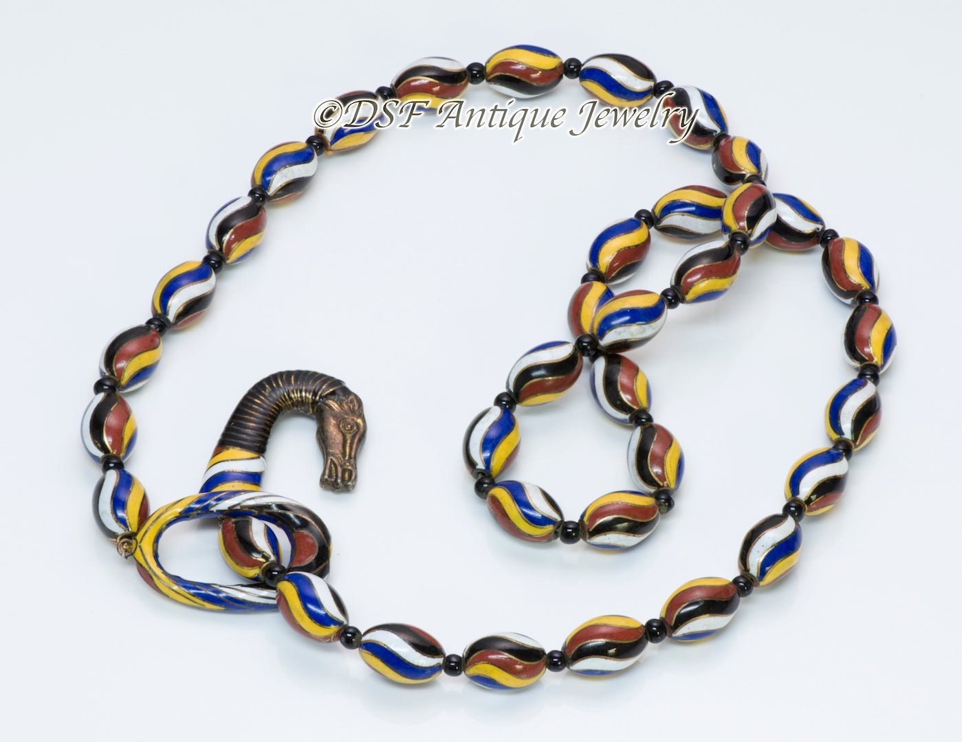 Equestrian Enamel & Silver Bead Necklace - DSF Antique Jewelry