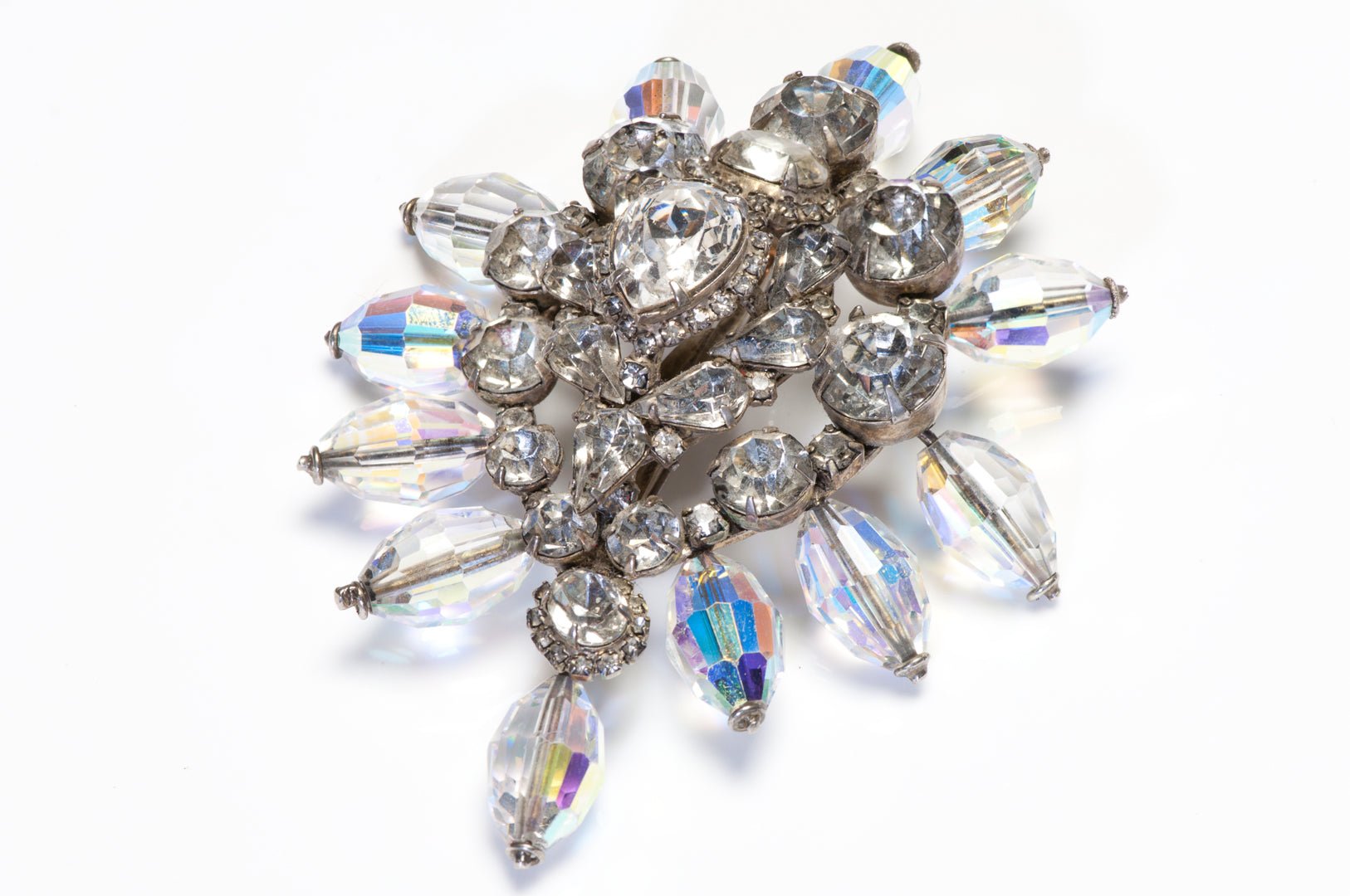 Erickson Beamon Large Aurora Borealis Glass Beads Crystal Brooch - DSF Antique Jewelry