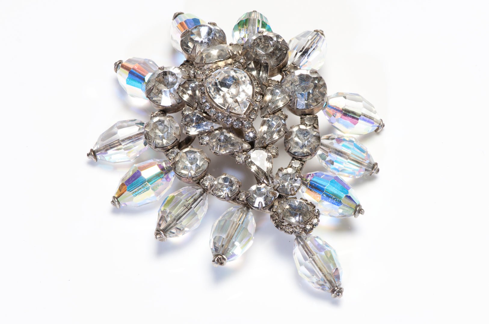 Erickson Beamon Large Aurora Borealis Glass Beads Crystal Brooch - DSF Antique Jewelry
