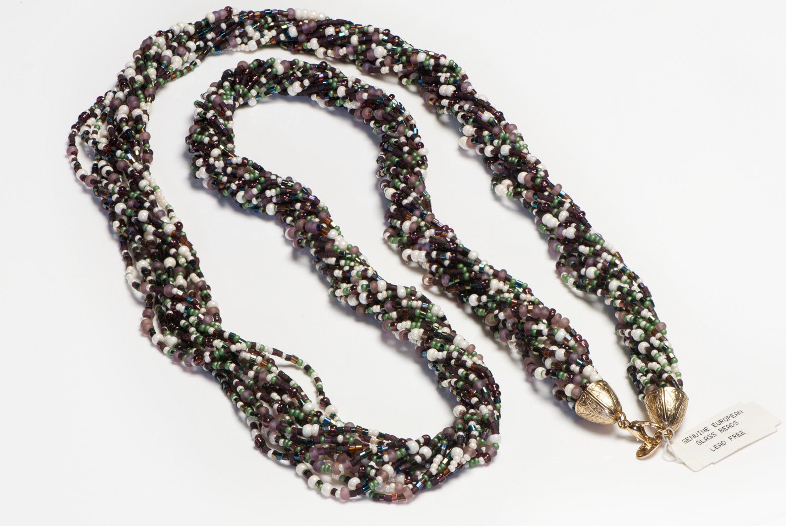 Erwin Pearl Purple Green Glass Beads Faux Pearl Necklace