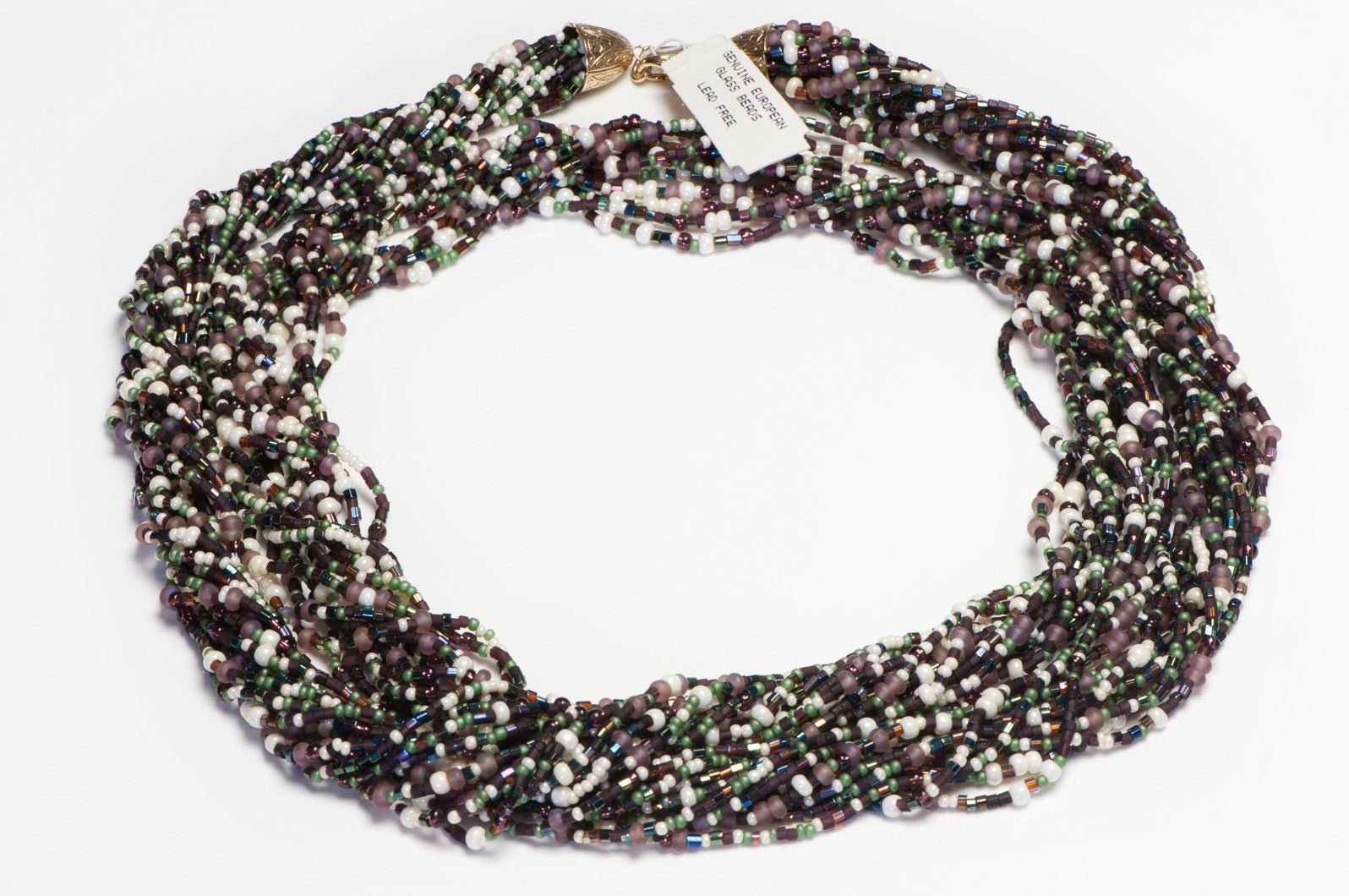 Erwin Pearl Purple Green Glass Beads Faux Pearl Necklace