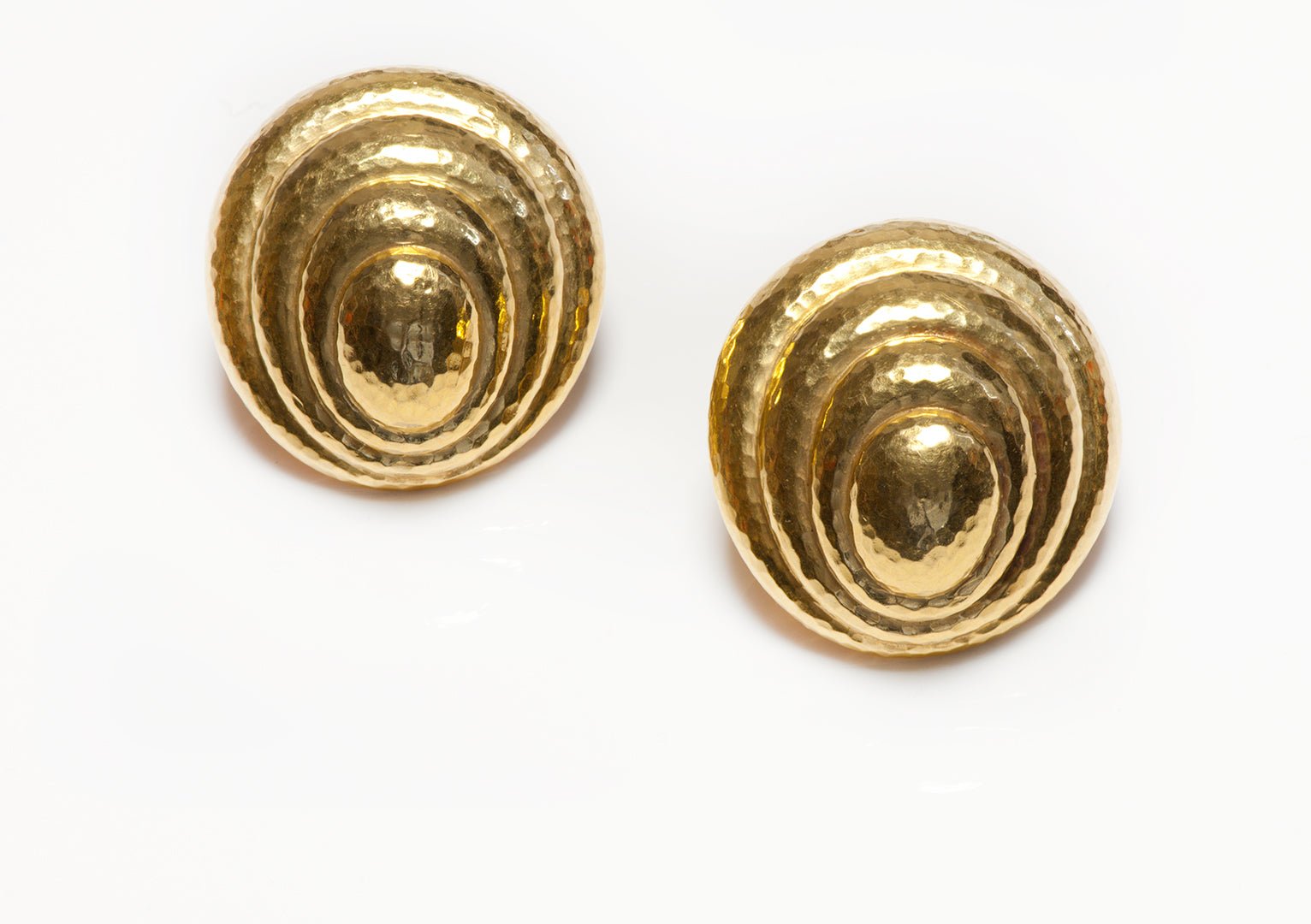 Estate David Webb Tiered 18K Gold Elliptical Hammered Earrings