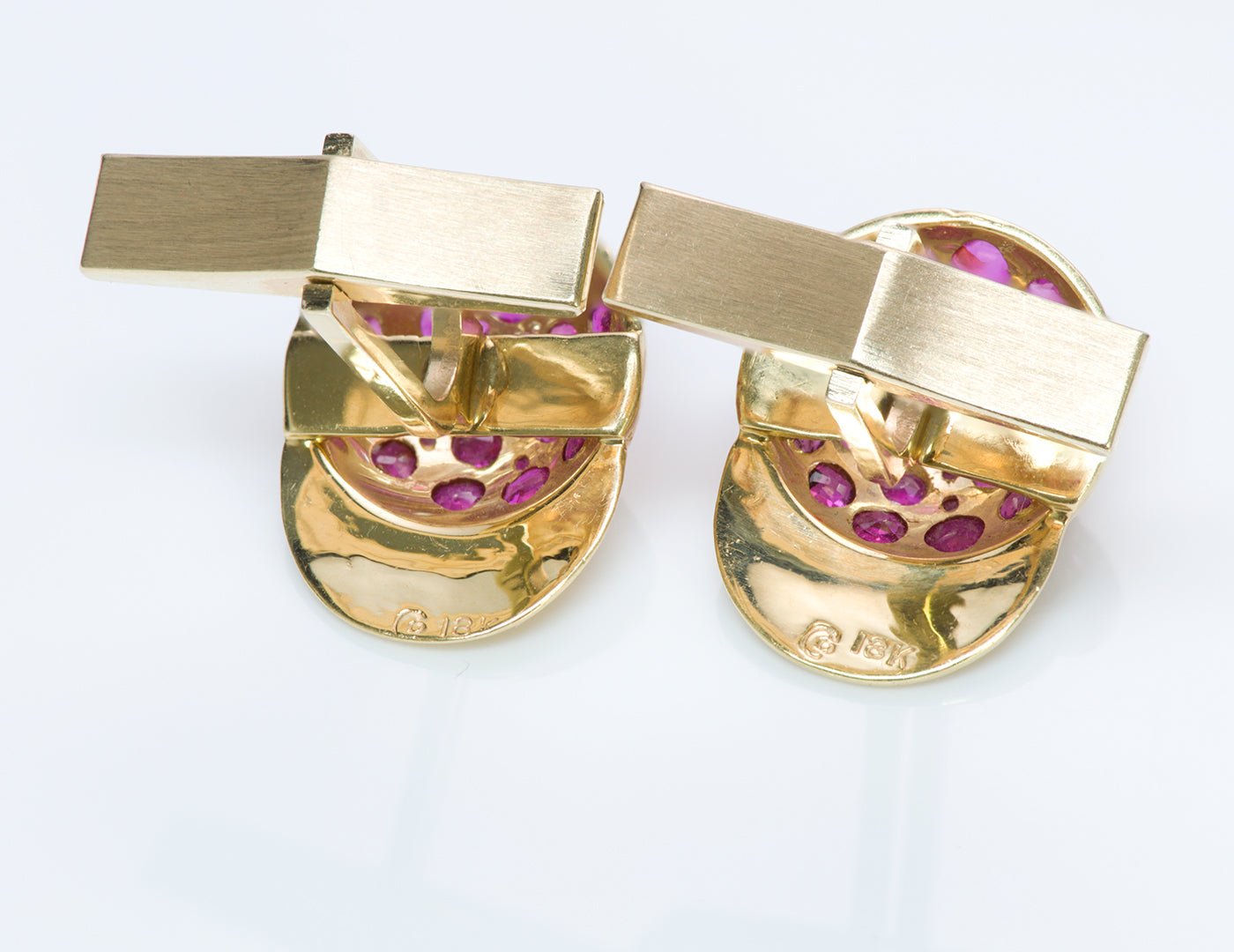 Estate Jockey Cap Gold & Ruby Cufflinks - DSF Antique Jewelry