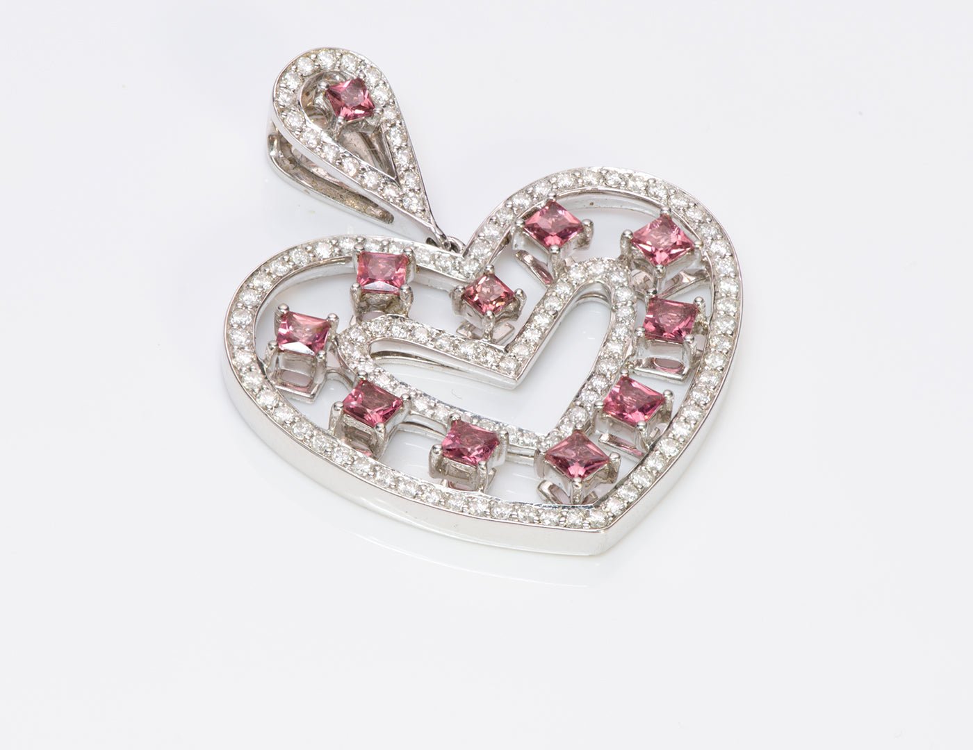 Estate SPM Ruby Diamond 18K Gold Heart Pendant