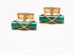 Estate Yellow Gold Malachite Cufflinks