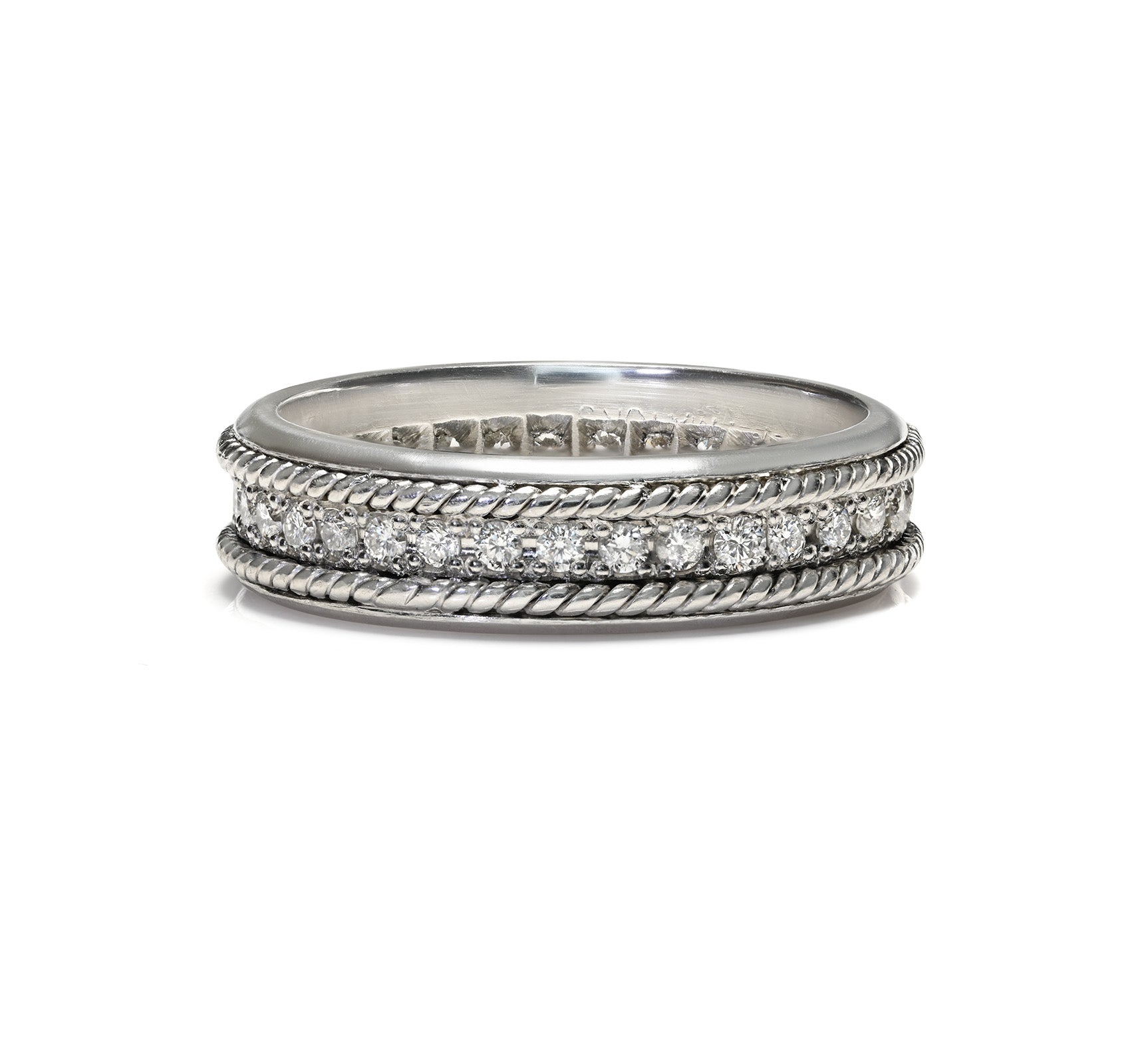 Men’s Platinum Diamond Eternity Band Ring with Rope-Edge Design