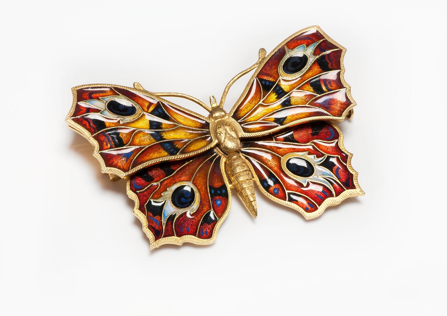 Exquisite Butterfly Enamel 18K Gold Brooch Signed Hase
