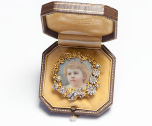 F. Walter Lawrence 18K Gold Diamond Portrait Pendant Brooch