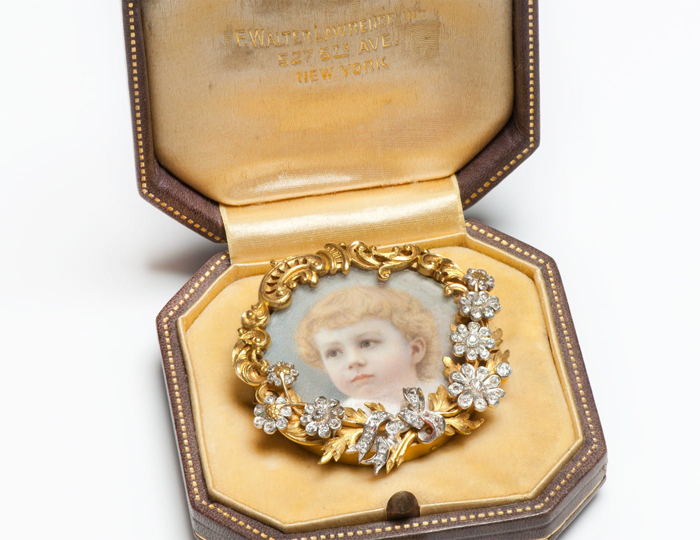F. Walter Lawrence 18K Gold Diamond Portrait Pendant Brooch - DSF Antique Jewelry