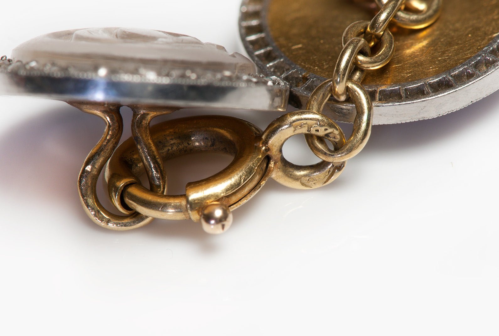 Faberge Gold Platinum Carved Crystal Diamond Cufflinks