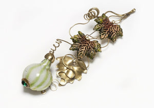 FABRICE Paris Green Blown Glass Fruit Leaf Brooch