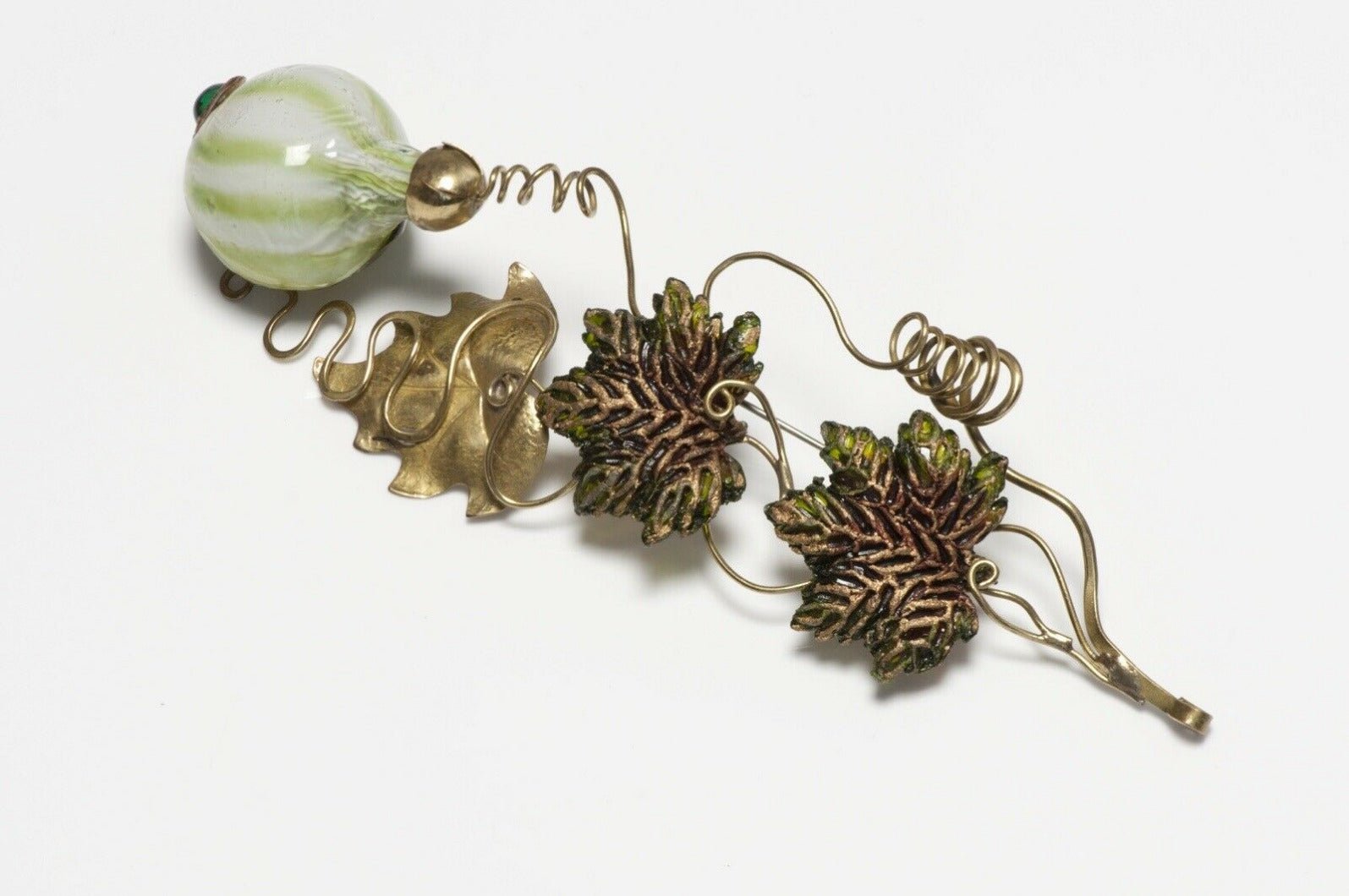 FABRICE Paris Green Blown Glass Fruit Leaf Brooch - DSF Antique Jewelry