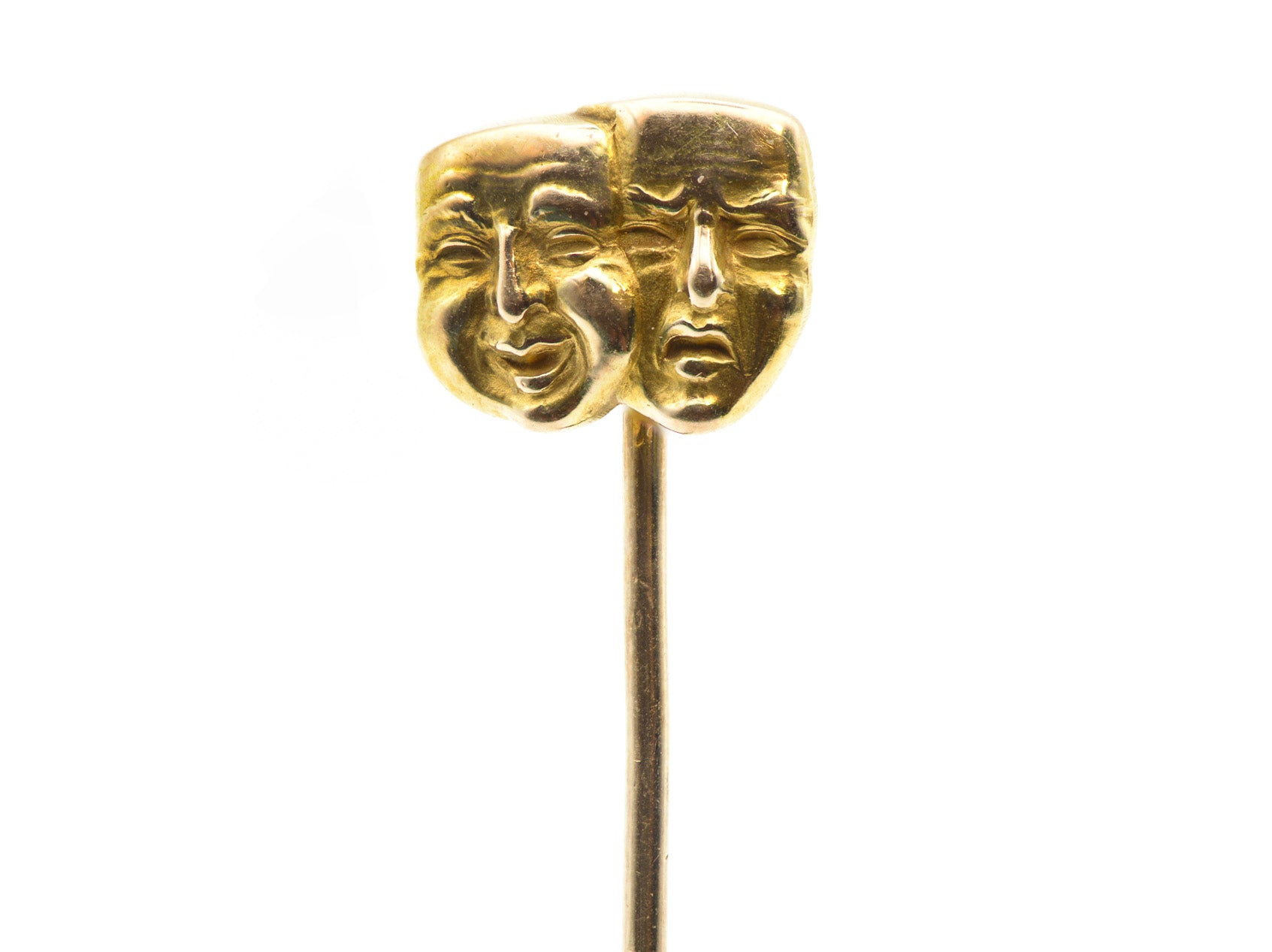 Antique Gold Stick Pin with Tragedy Comedy Mask Design
