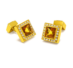 Faceted Citrine 18K Gold & Diamond Cufflinks