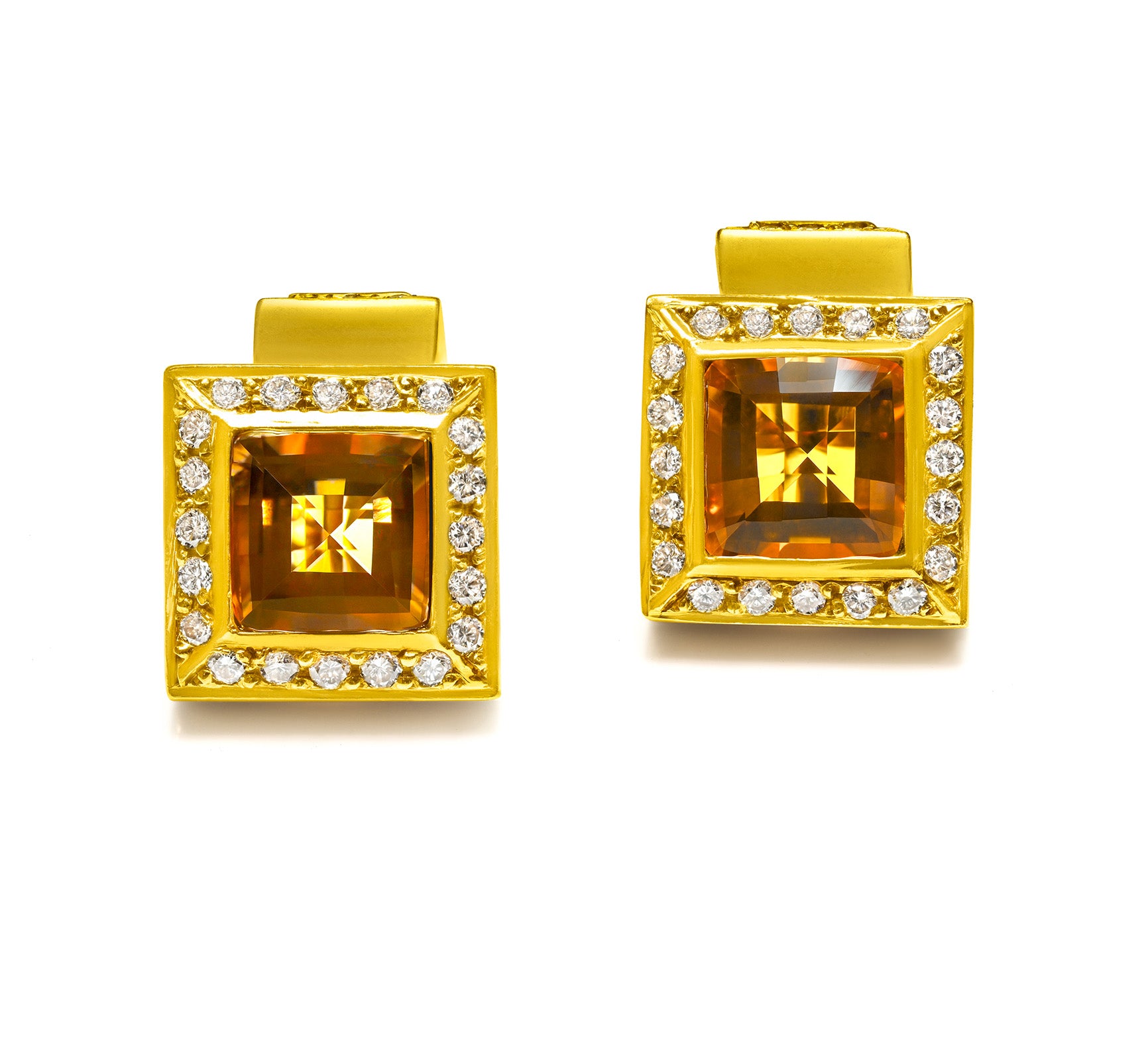 Faceted Citrine 18K Gold Diamond Cufflinks