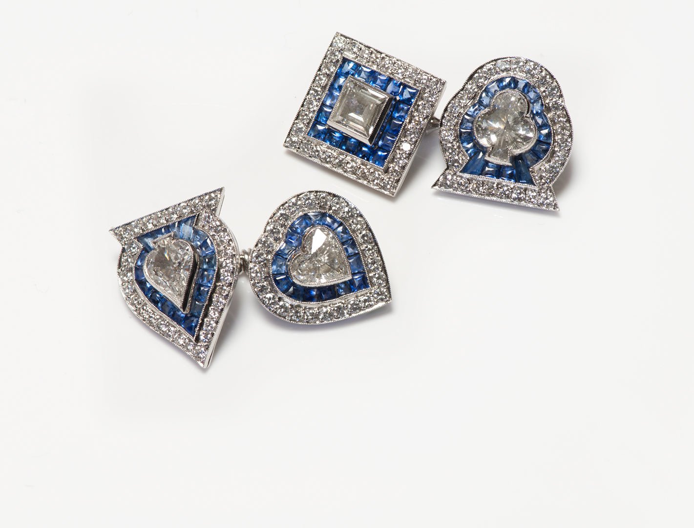 Fancy Cut Diamond Calibre Sapphire Platinum Playing Cards Cufflinks - DSF Antique Jewelry