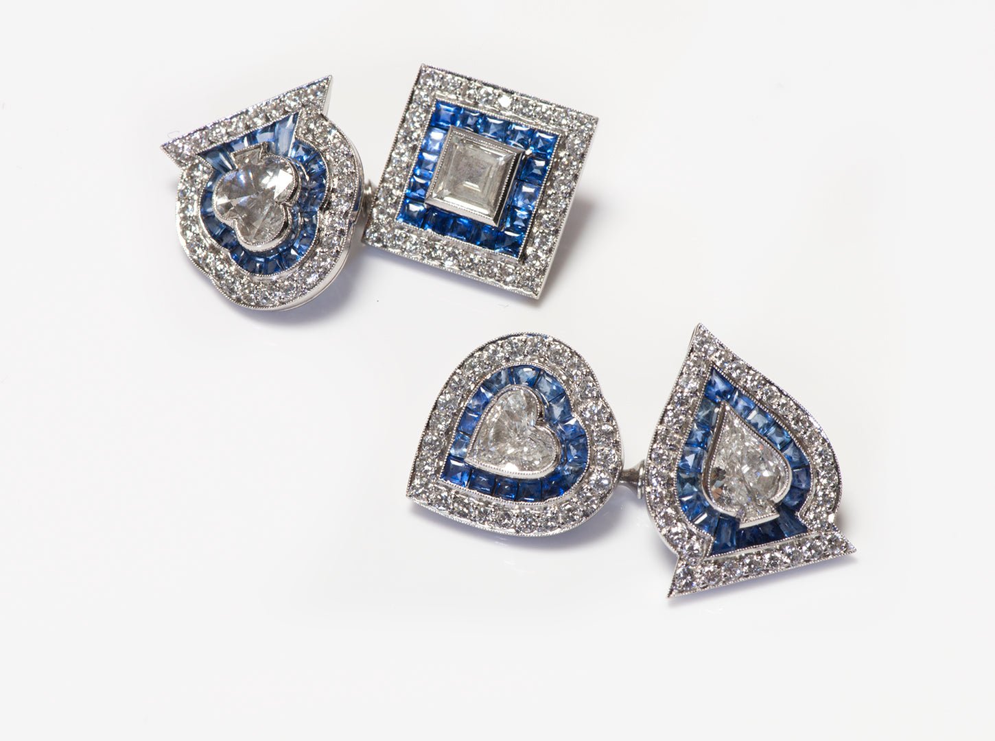 Fancy Cut Diamond Calibre Sapphire Platinum Playing Cards Cufflinks