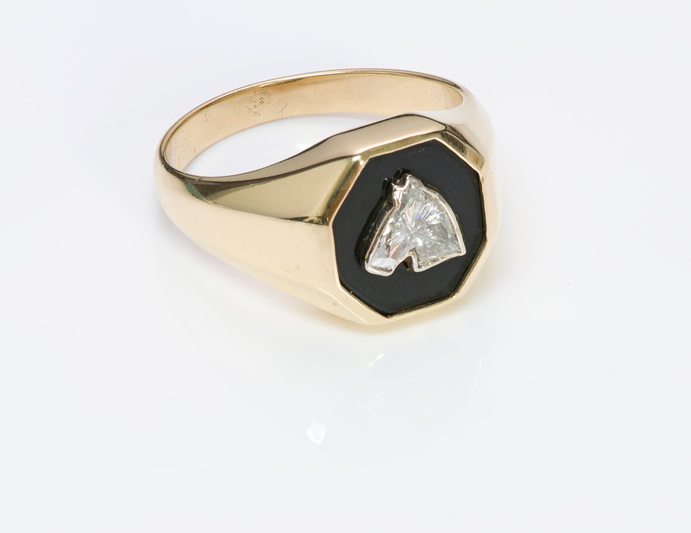 Fancy Cut Horse Diamond Onyx Gold Men's Ring