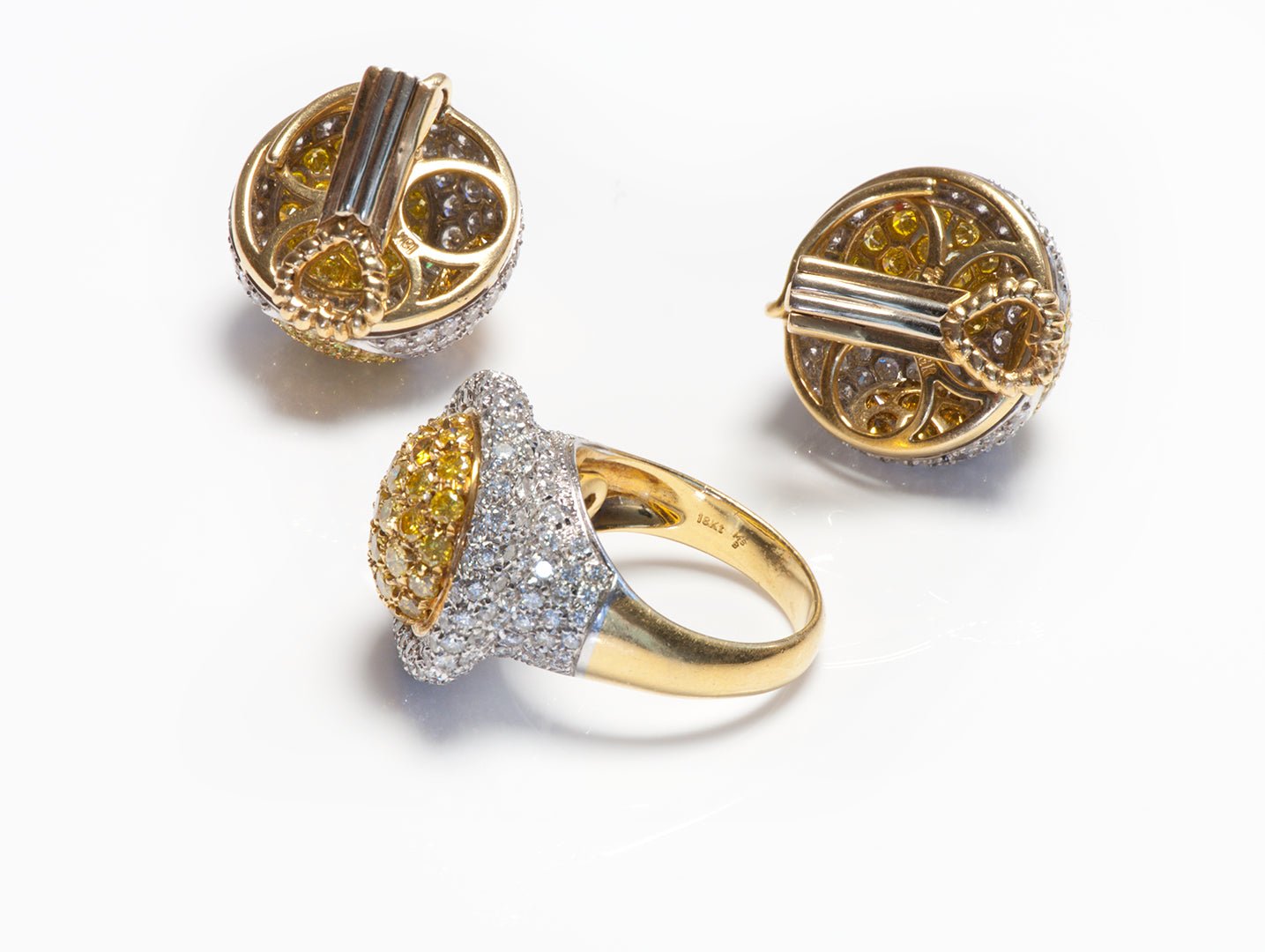 Fancy Diamond 18K Gold Earrings & Ring - DSF Antique Jewelry