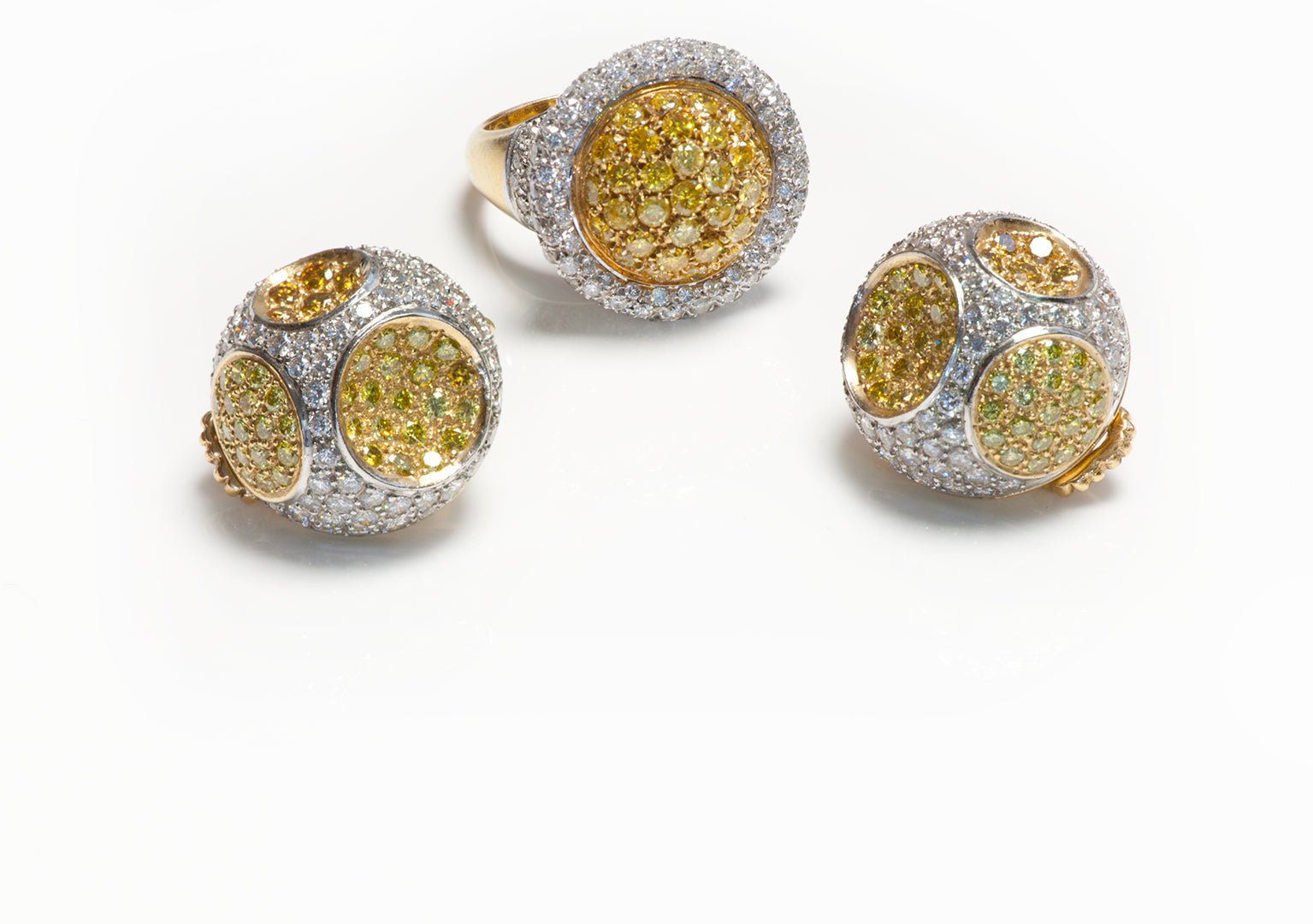 Fancy Diamond 18K Gold Earrings & Ring - DSF Antique Jewelry