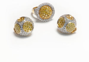 Fancy Yellow & White Diamond 18K Gold Ring and Earrings Suite