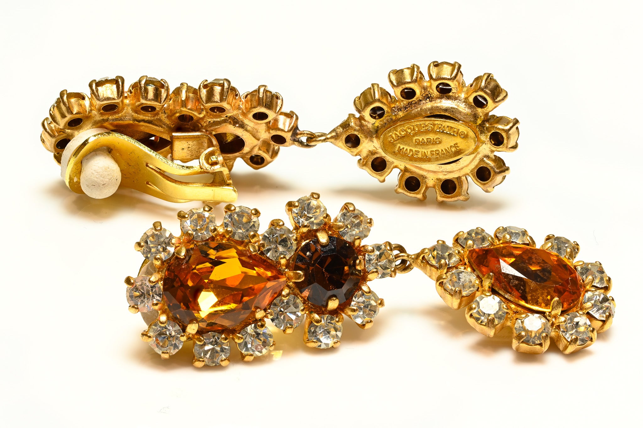 Vintage Jacques Fath Paris Brown Crystal Drop Earrings 2