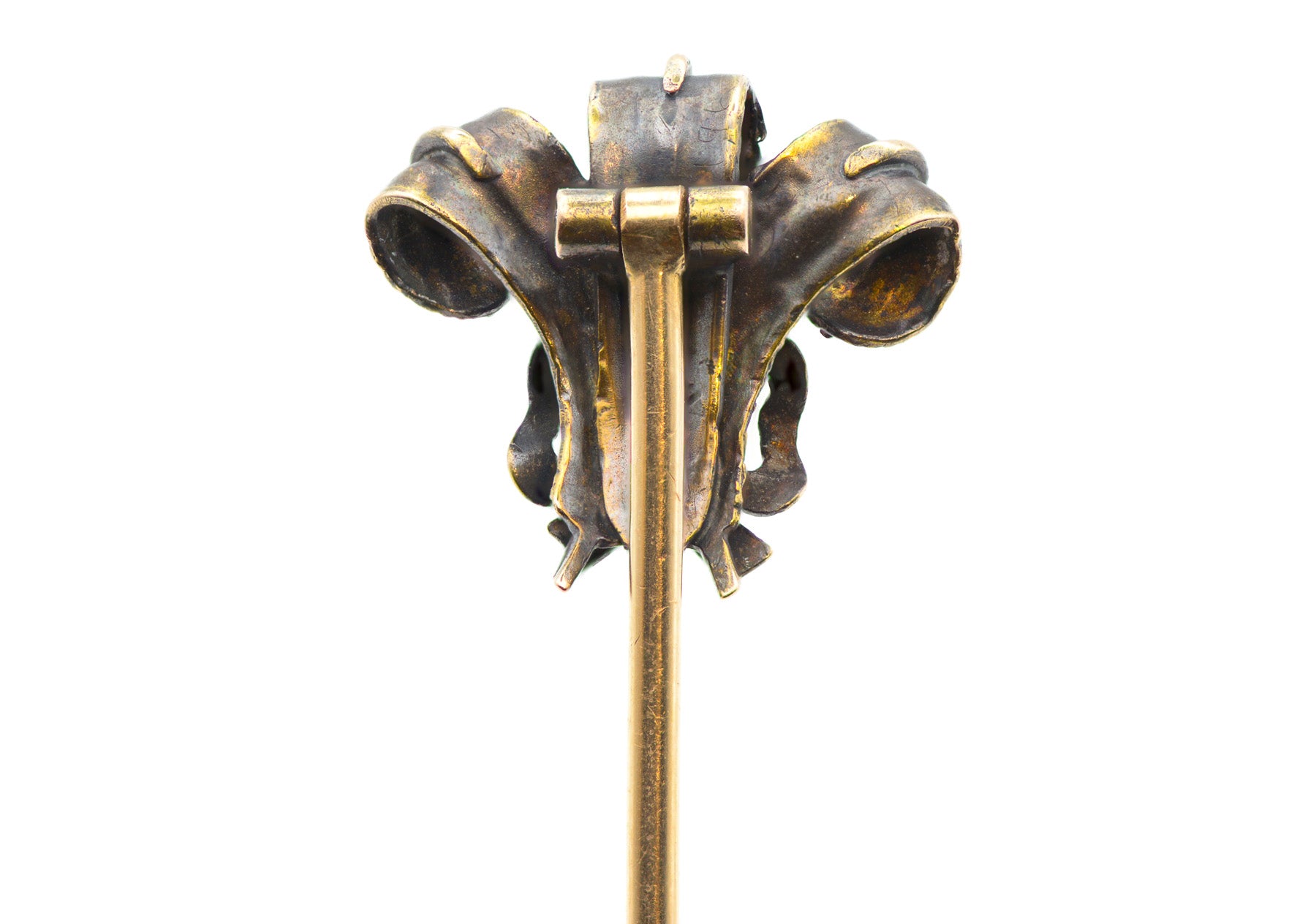 Victorian Gold Feather Stick Pin with Prince of Wales and Bow Design