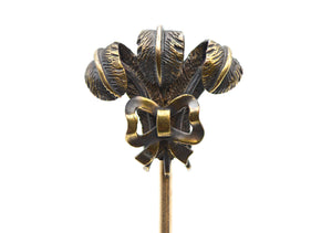 Victorian Gold Feather Stick Pin with Prince of Wales and Bow Design