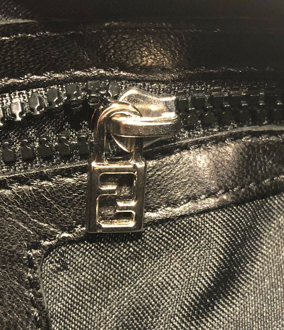 FENDI Black Leather Logo Fanny Pack Waist Bag