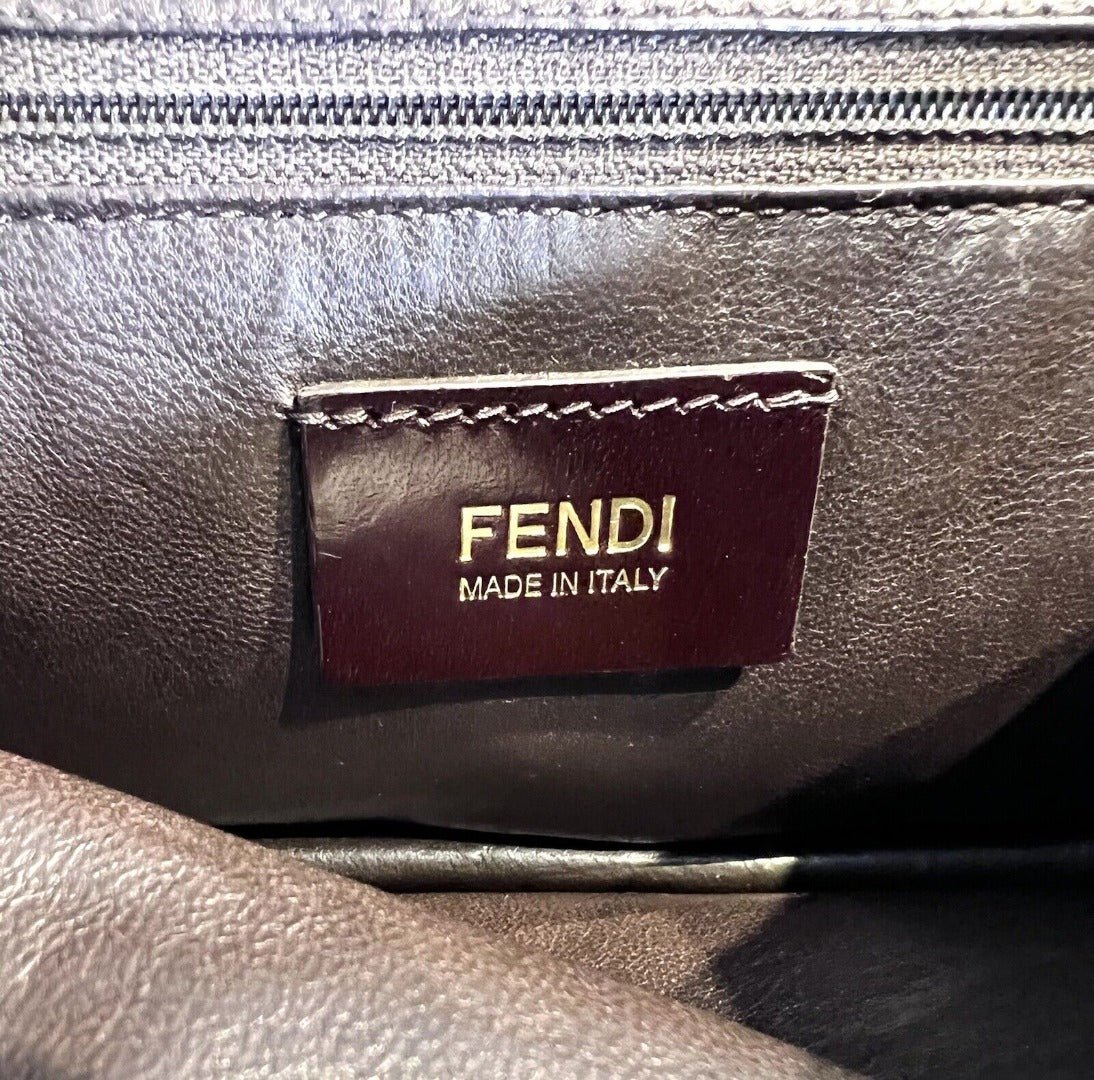 Fendi Brown Leather Flap Top Handle Turn-Lock Crossbody Bag