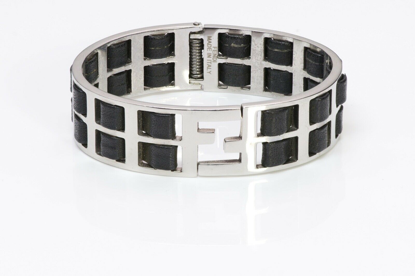 FENDI “Fendista” Wide Black Leather Bangle Bracelet - DSF Antique Jewelry