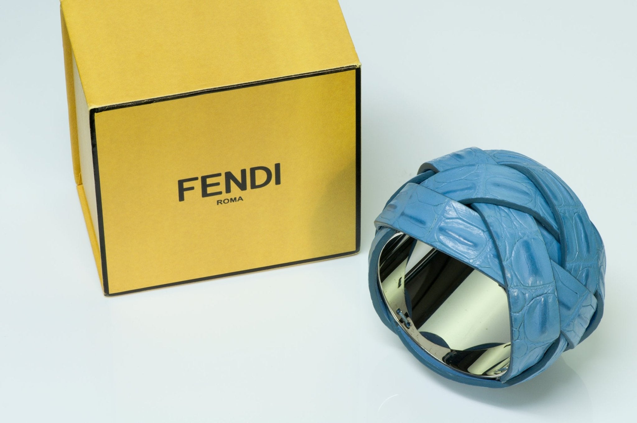 Fendi Spring 2015 Wide Blue Crocodile Twist Bangle Bracelet - DSF Antique Jewelry