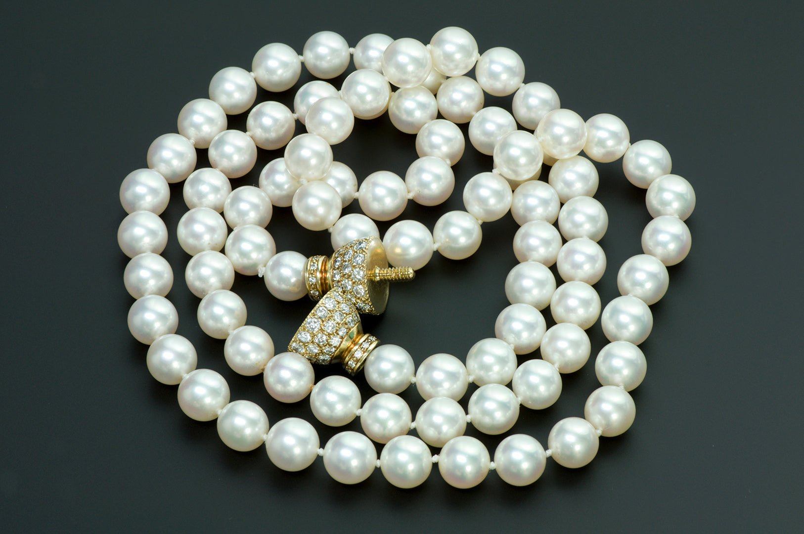 Fine Pearl 18K Gold Diamond Necklace - DSF Antique Jewelry