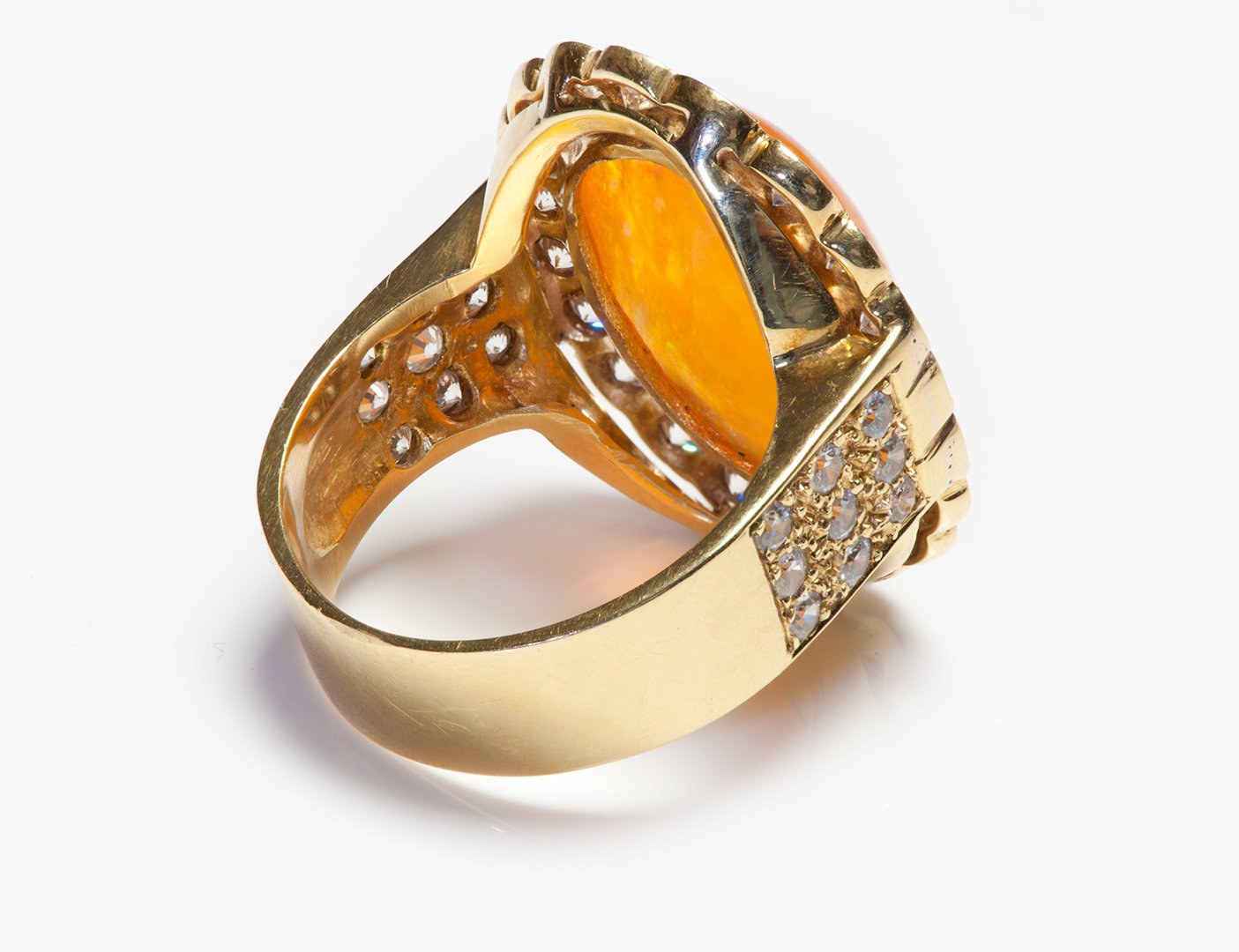 Fire Opal 18K Gold Diamond Ring