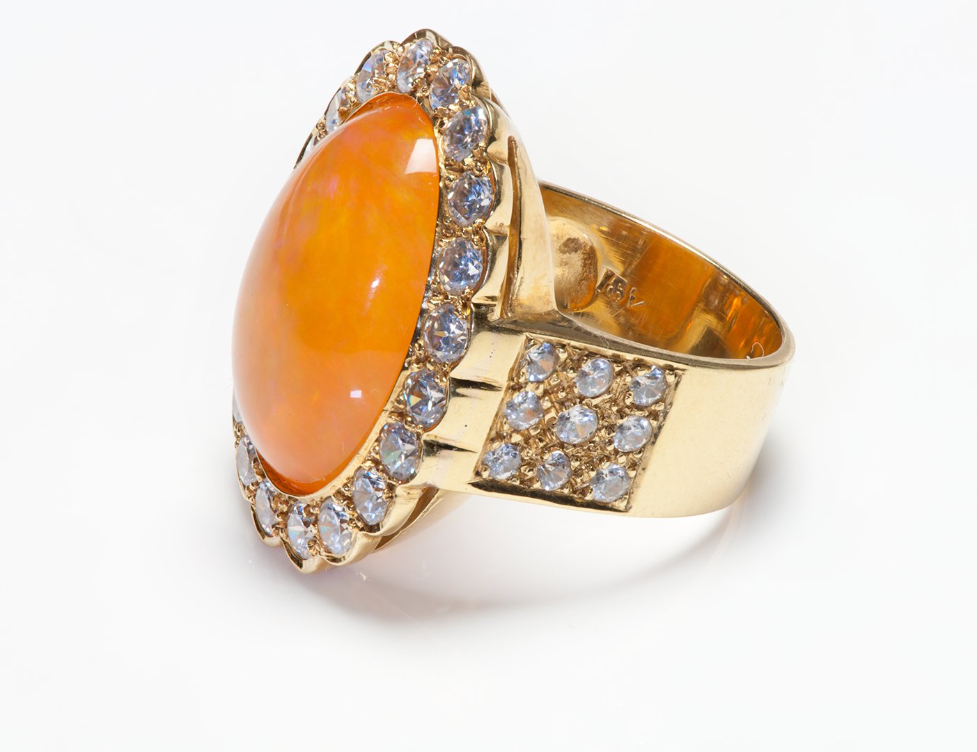Fire Opal 18K Gold Diamond Ring - DSF Antique Jewelry