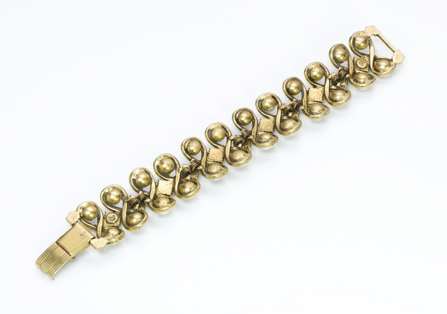 Florenza Gold Tone Faux Pearl Bracelet - DSF Antique Jewelry