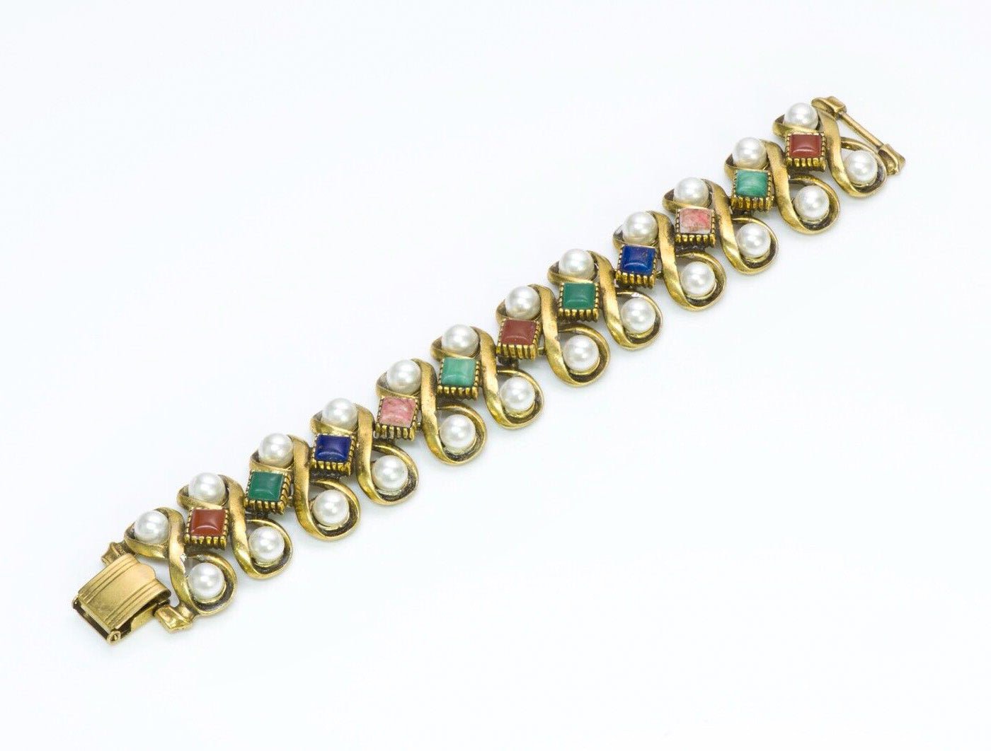 Florenza Gold Tone Faux Pearl Bracelet - DSF Antique Jewelry