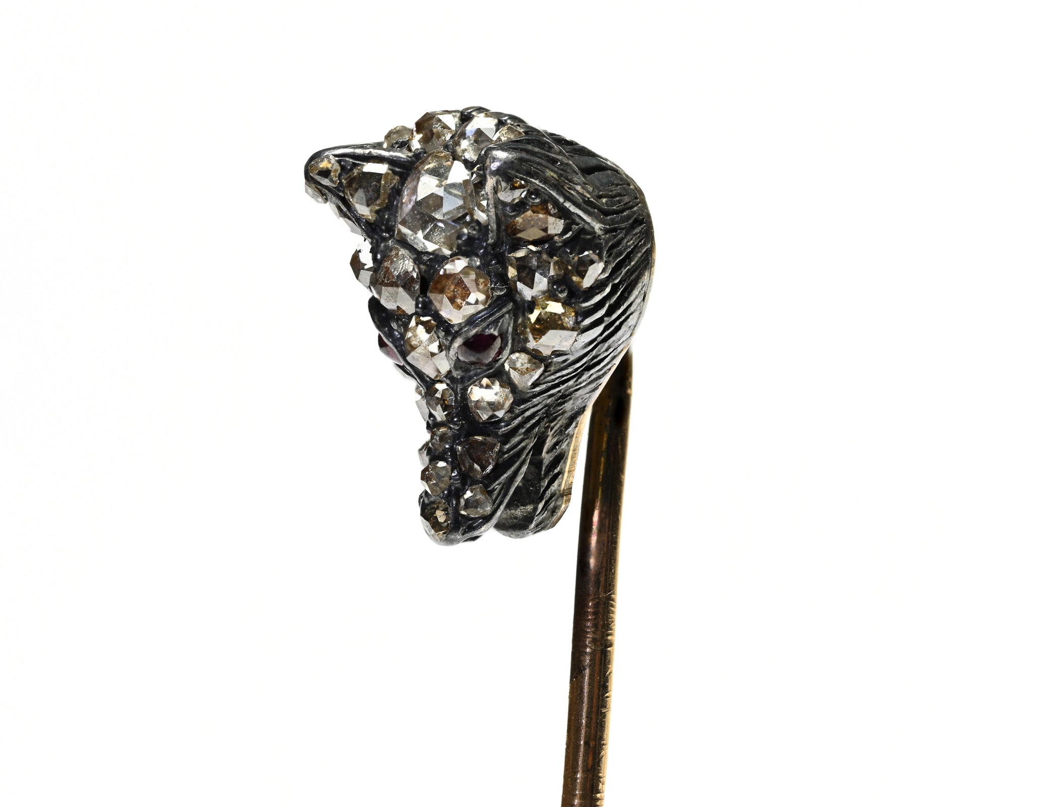 Antique Gold Silver Rose Cut Diamond Fox Stick Pin