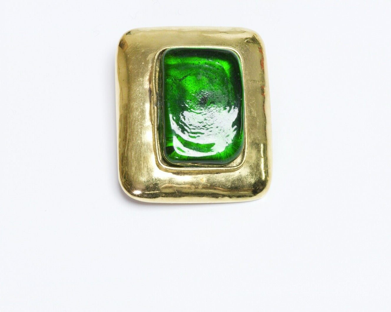 Frances Patiky Stein FPS Paris 1980’s Gold Plated Green Poured Glass Brooch