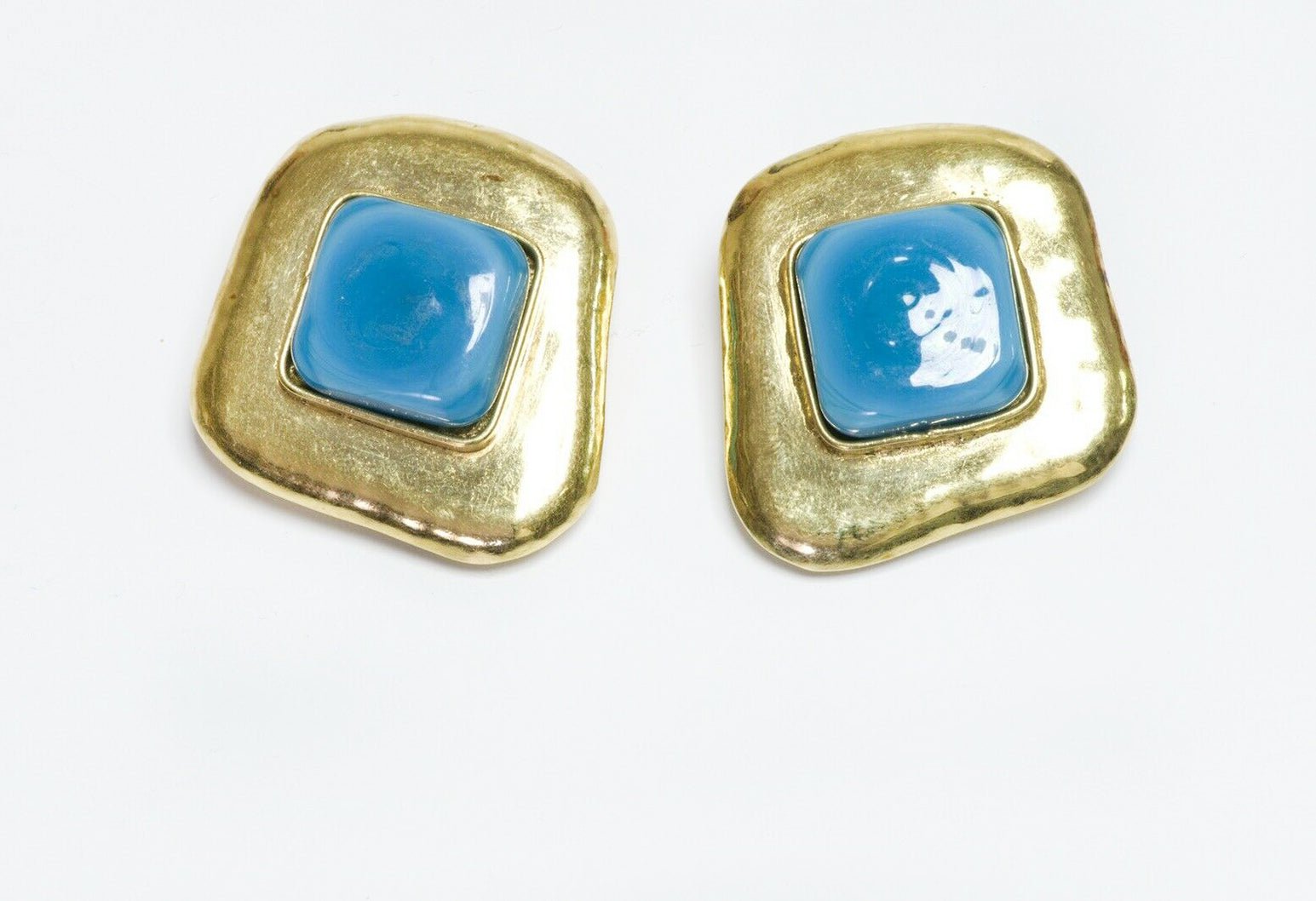 Frances Patiky Stein FPS Paris 1980’s Turquoise Blue Glass Earrings