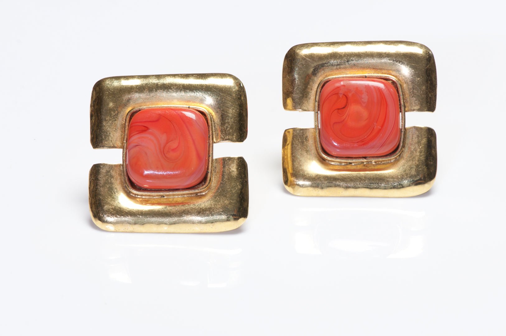 Frances Patiky Stein Paris 1980’s Maison Gripoix Red Glass Gold Plated Earrings