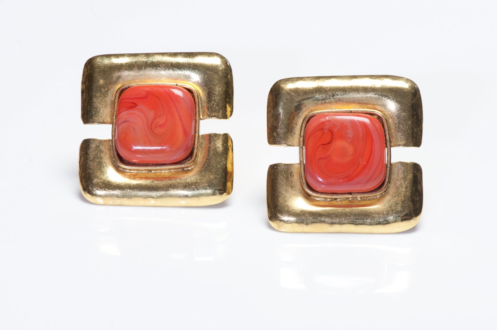 Frances Patiky Stein Paris 1980’s Maison Gripoix Red Glass Gold Plated Earrings