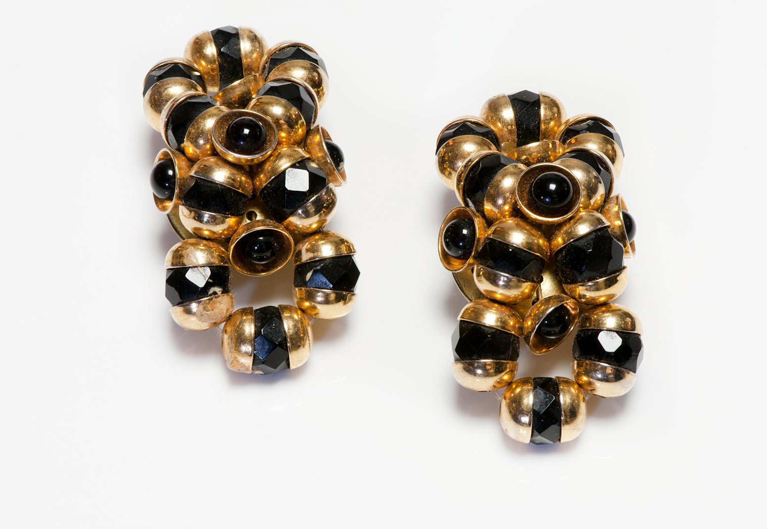 Francoise Montague Paris 1950’s Black Crystal Glass Beads Earrings - DSF Antique Jewelry