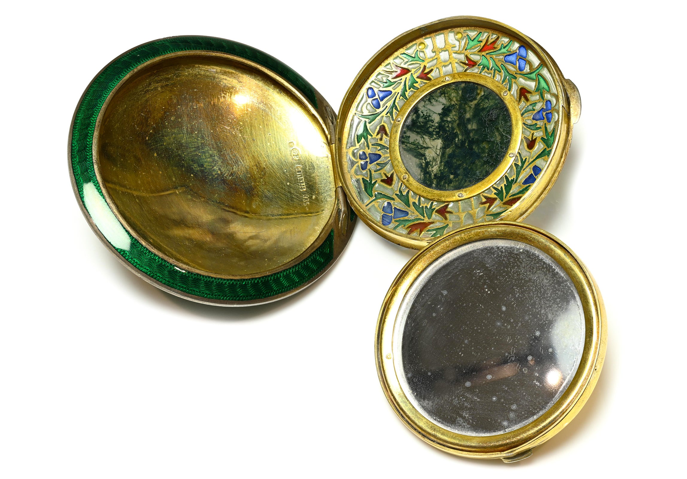 Brüder Frank Plique-à-Jour Enamel Agate Silver Compact Art Deco 