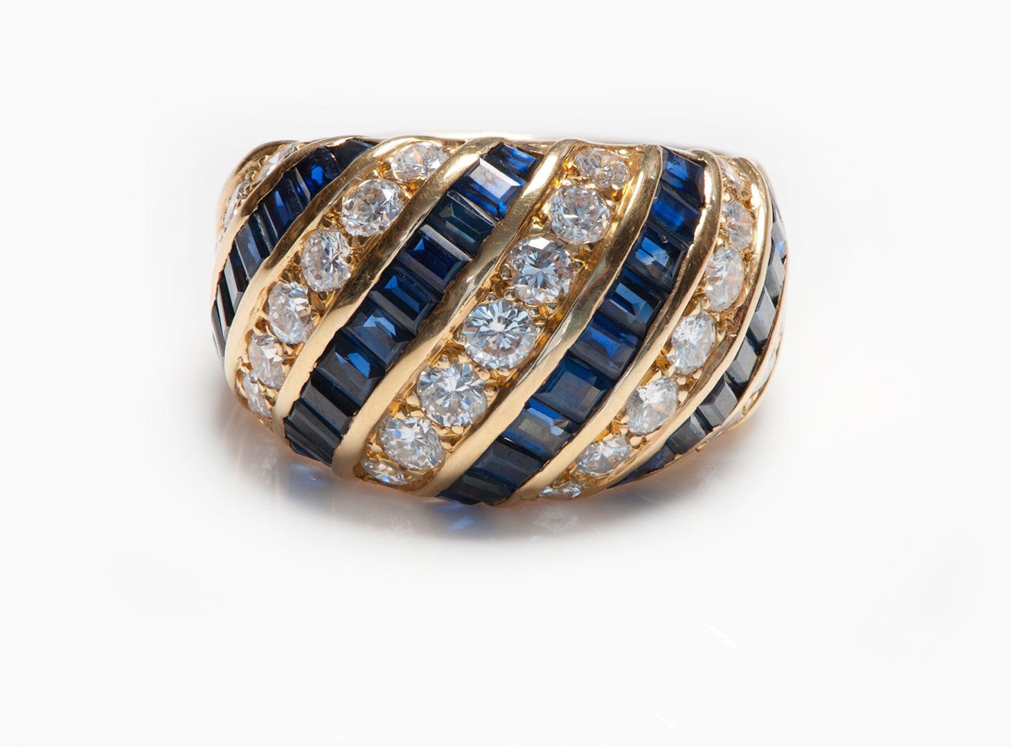 Fred Paris 18K Yellow Gold Diamond Sapphire Ring