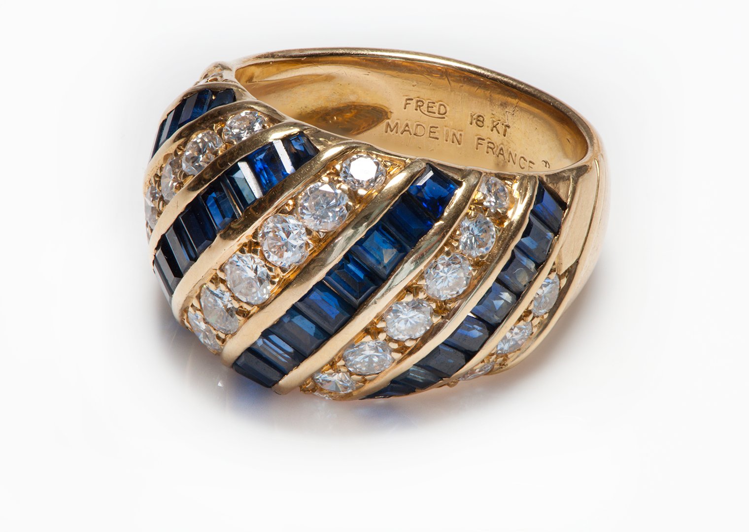 Fred Paris 18K Yellow Gold Diamond Sapphire Ring