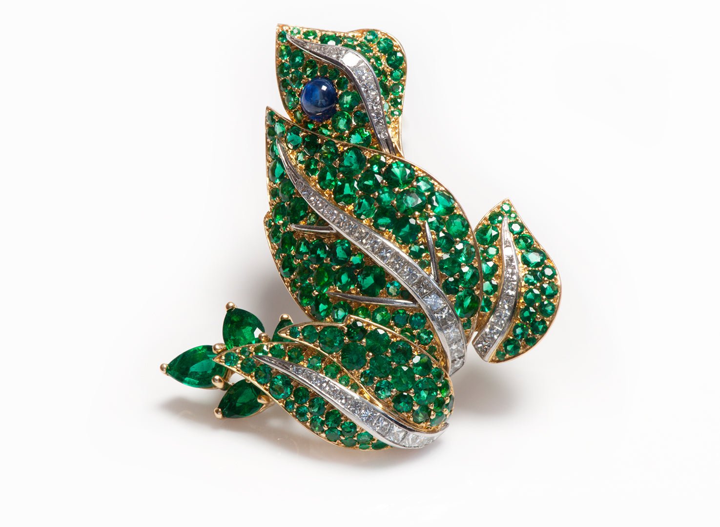 Fred Paris Gold Emerald Diamond Sapphire Frog Brooch - DSF Antique Jewelry